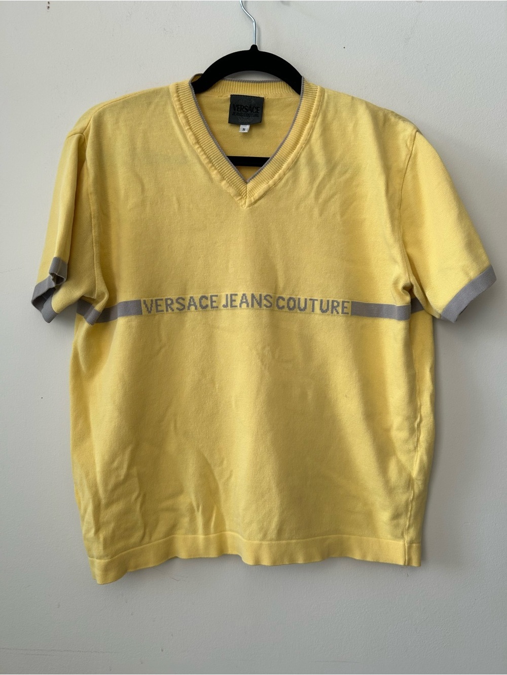 Versace Jeans Couture Yellow V-Neck Logo Tee